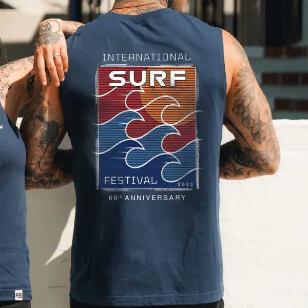 International Surf Festival 60th Anniversary Graphic Tank Top For Men - Wayrates.com 