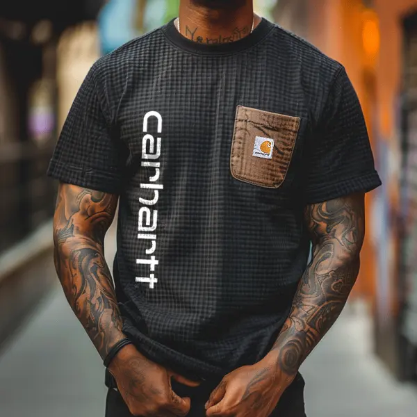 Stylish Plaid Short Sleeve T-Shirt With Chest Pocket - Wayrates.com 