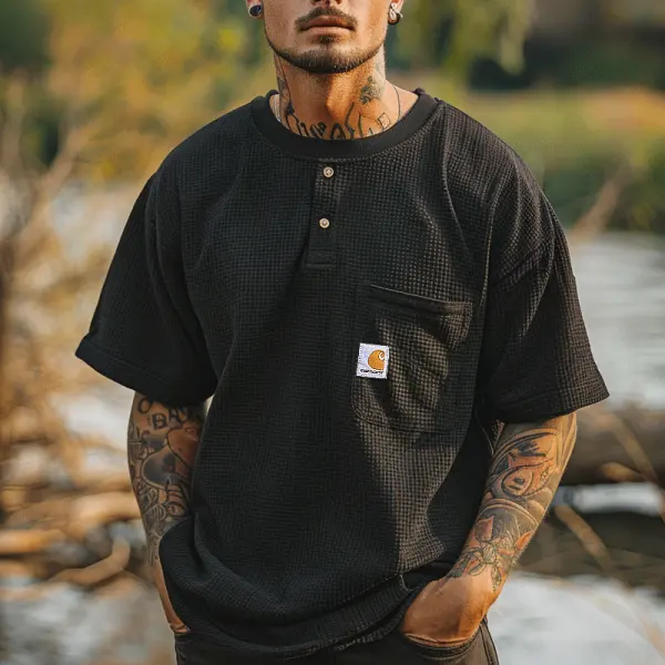 Carhartt Stylish Short-Sleeve Henley Shirt With Chest Pocket For Men - Wayrates.com 