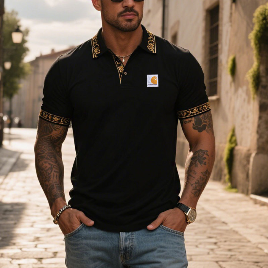 

Men's Vintage Stylish Black Polo Short Sleeve T-Shirt