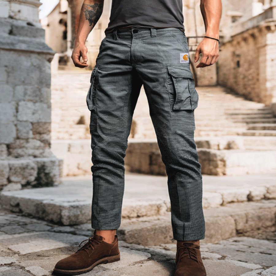 

Men's Waffle Cargo Pants With Multi-Pockets And Adjustable Waistband For Outdoor Adventures
