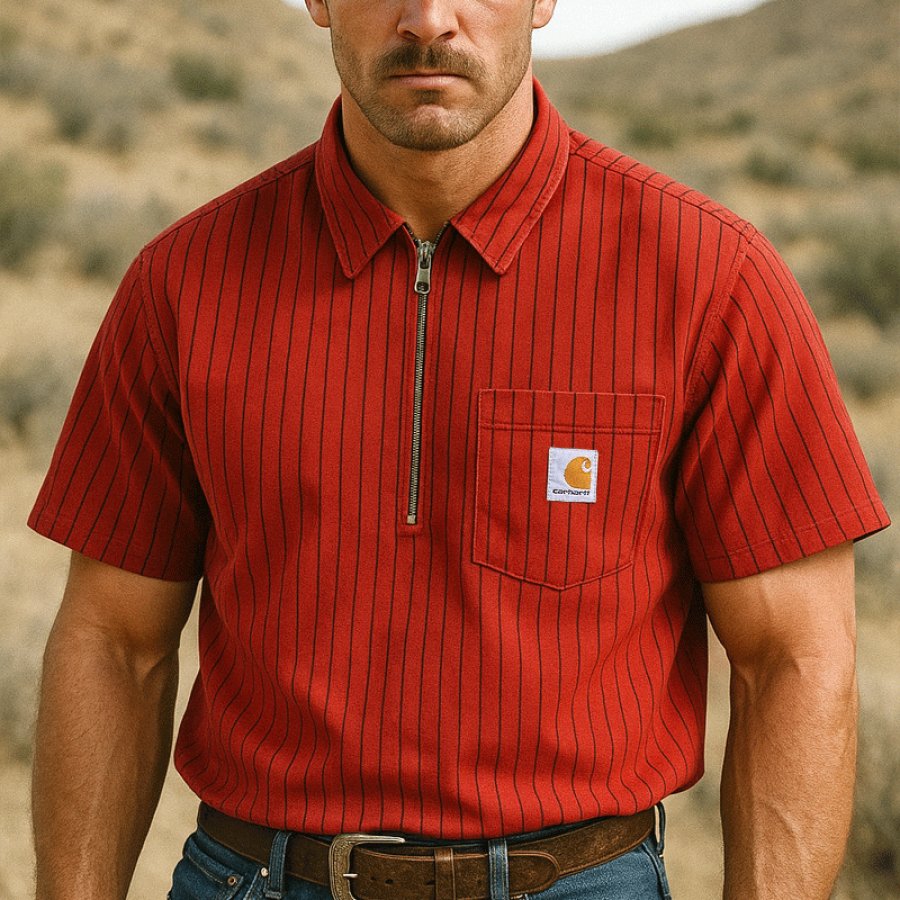 

Striped Short Sleeve Work Shirt With Chest Pocket