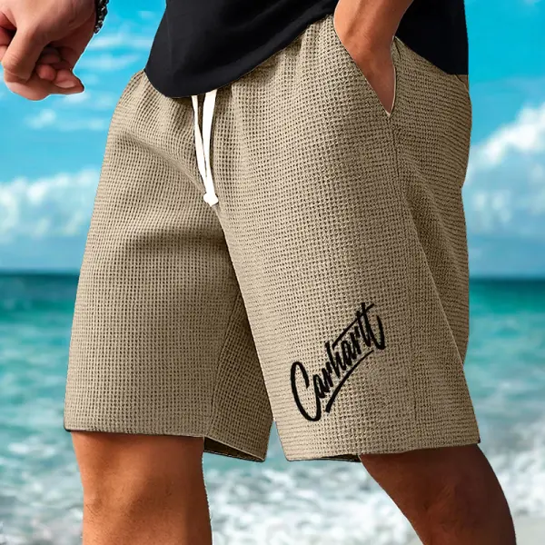 Men's Casual Breathable Waffle Graphic Print Shorts - Upgradecool.com 