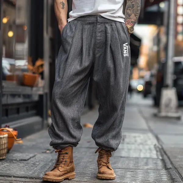 Men's Vintage Outdoor Dark Gray Pleated Tapered Pants - Rabclub.com 