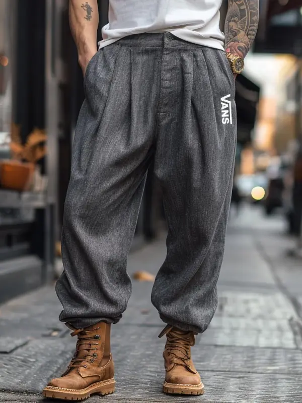 Men's Vintage Outdoor Dark Gray Pleated Tapered Pants - Menwyx.com 