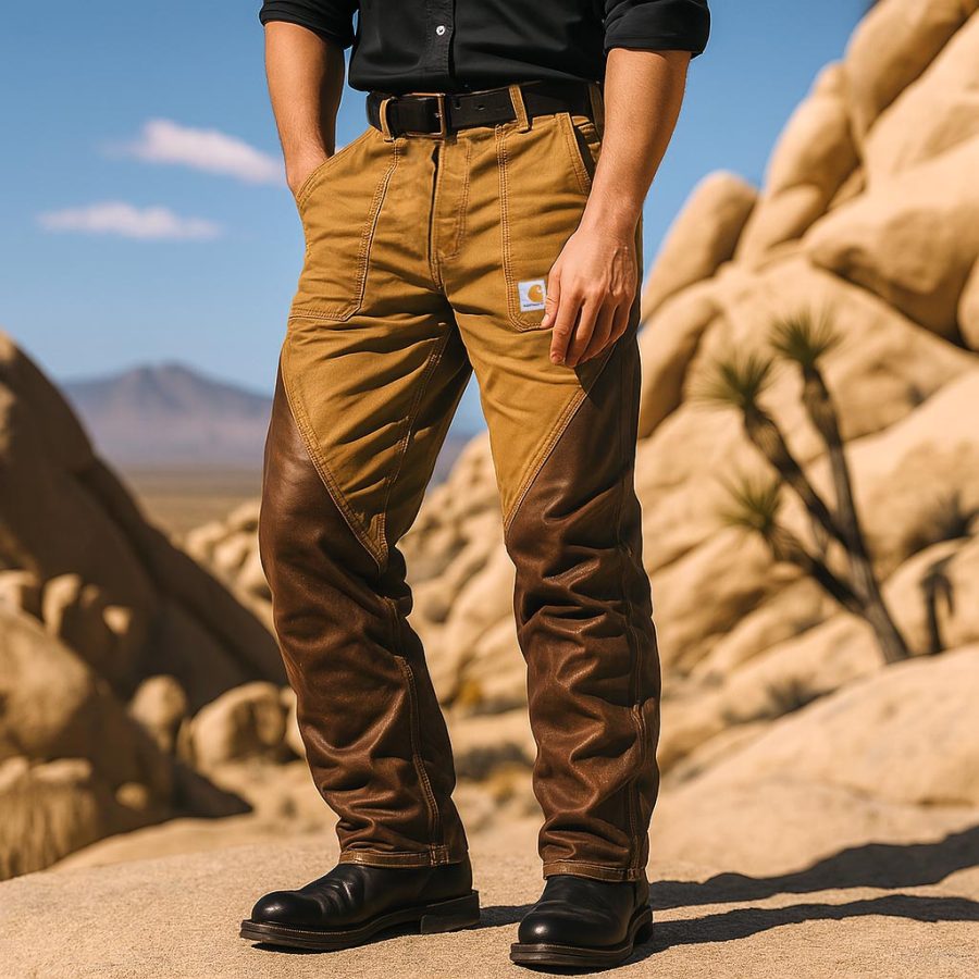 

Men's Vintage Outdoor Leather Stitching Workwear Military Cargo Trousers Trousers