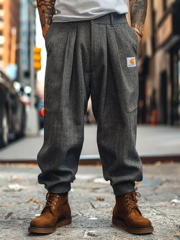 Men's Vintage Outdoor Dark Gray Tapered Pants Trousers - Menwyx.com 