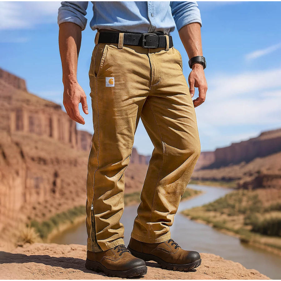 

Men's Vintage Outdoor Tactical Workwear Durable Khaki Zip Slit Pants
