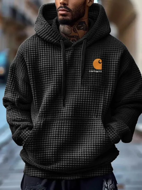 Carhartt Men's Vintage Black Embroidered Waffle Oversized Hoodie - Pragmaace.com 
