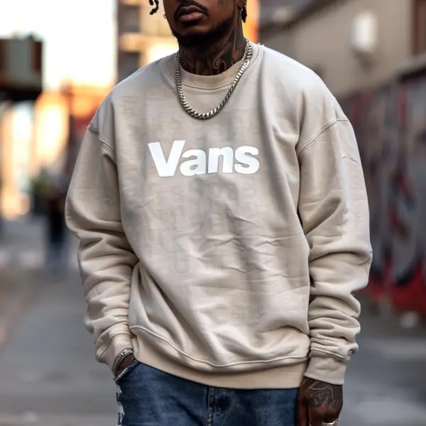 Men's Vintage Off The Wall Print Crew Neck Long Sleeve Sweatshirt - Wayrates.com 