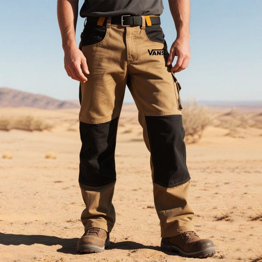 

Vans Men's Vintage Outdoor Off The Wall Tactical Color Block Stitching Contrast Workwear Cargo Pants