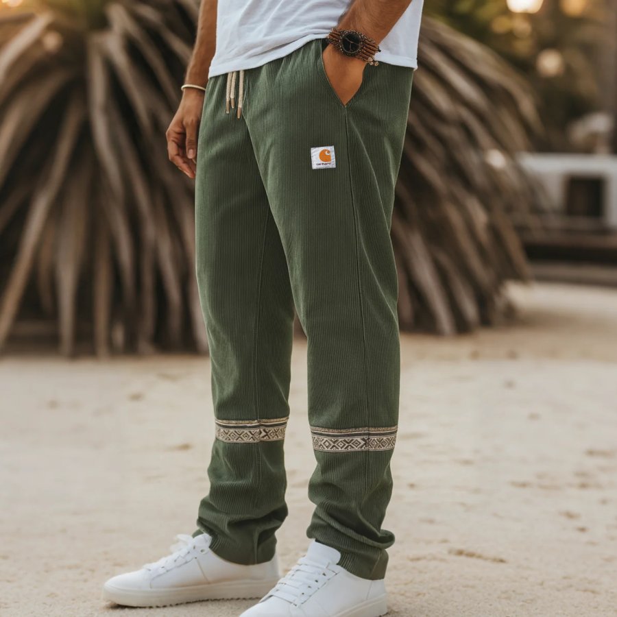

Men's Vintage Green Corduroy Jogger Pants With Ethnic Cuffs