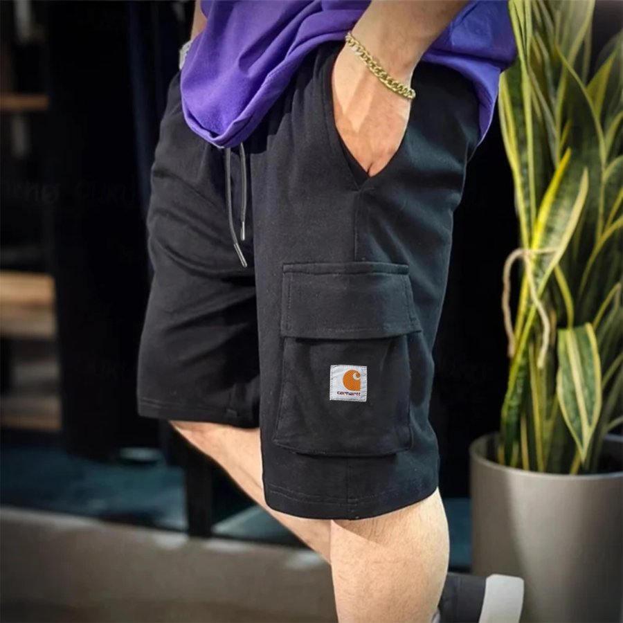 

Men's Vintage Black Cargo Shorts With Iconic Logo