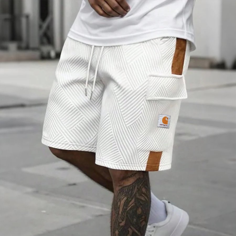 

Men's Vintage White Patterned Shorts With Logo