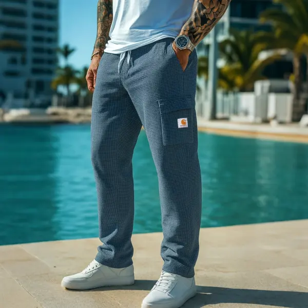 Men's Vintage Blue Checkered Cargo Pants With Casual Style - Wayrates.com 