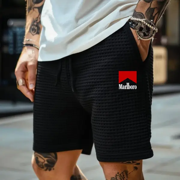 Men's Vintage Waffle Knit Western Cowboy Elastic Drawstring Shorts - Rabclub.com 