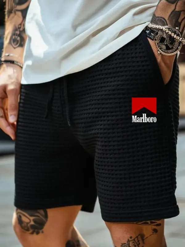 Men's Vintage Waffle Knit Western Cowboy Elastic Drawstring Shorts - Wantbright.com 