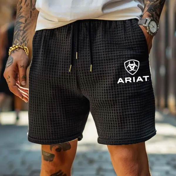 Men's Vintage Waffle Knit Western Cowboy Elastic Drawstring Shorts - Rabclub.com 