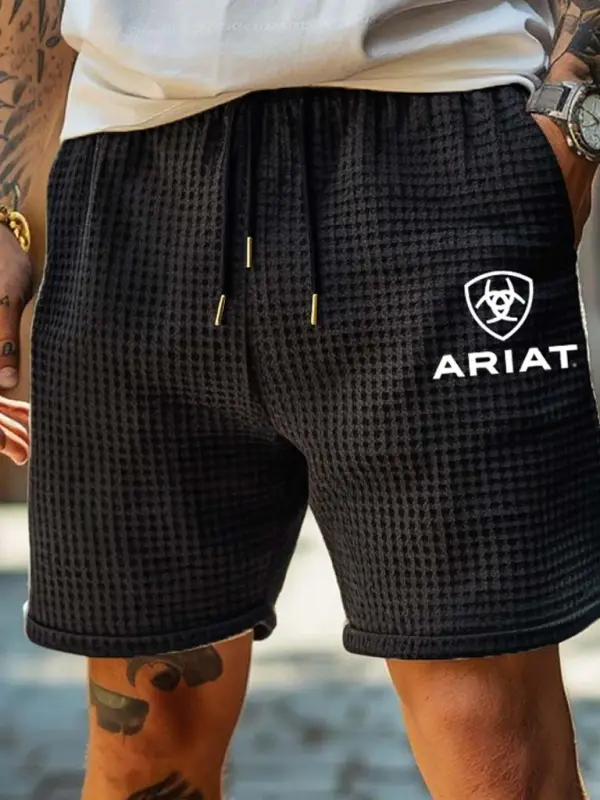 Men's Vintage Waffle Knit Western Cowboy Elastic Drawstring Shorts - Wantbright.com 