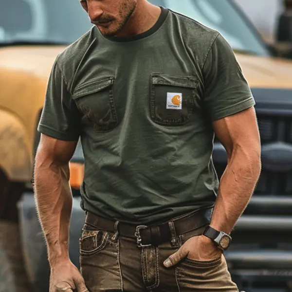 Men's Casual Workwear T-Shirt With Chest Pockets - Wayrates.com 