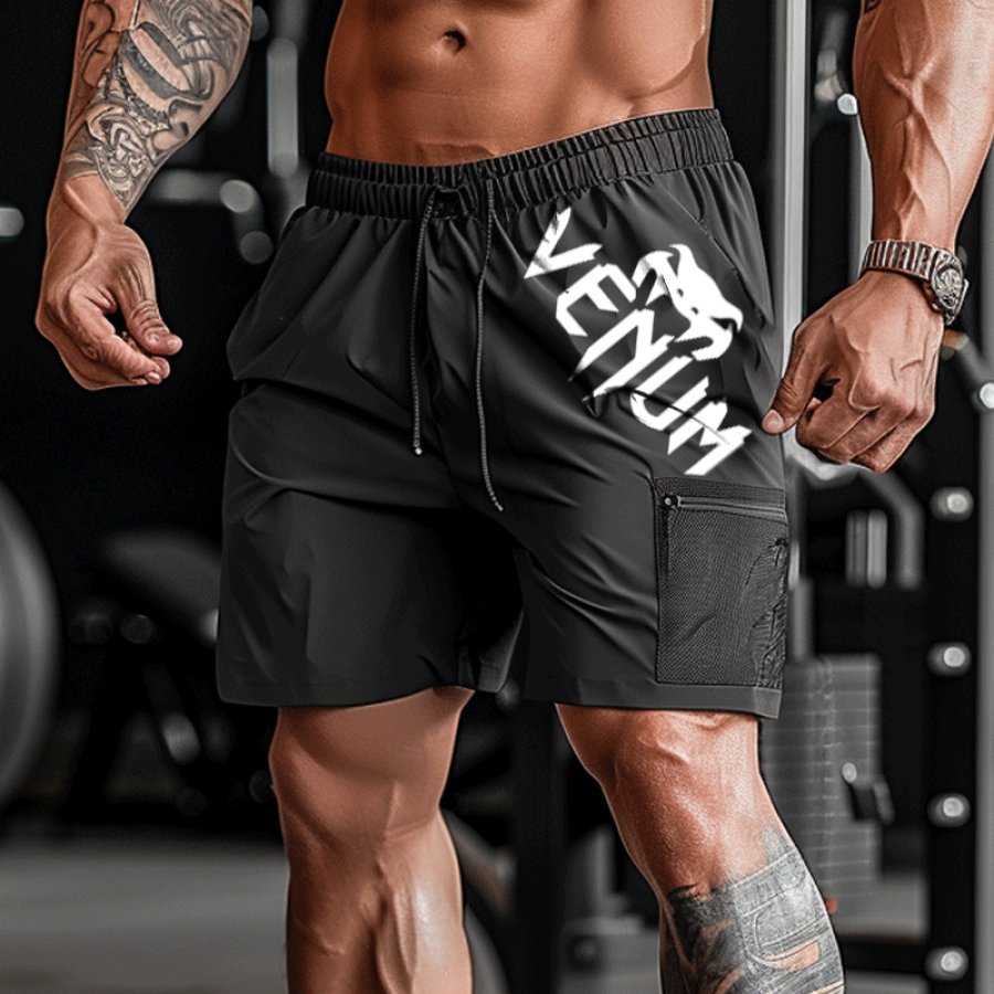 

Men's Athletic Shorts With Bold Graphic Design For Gym And Outdoor Activities