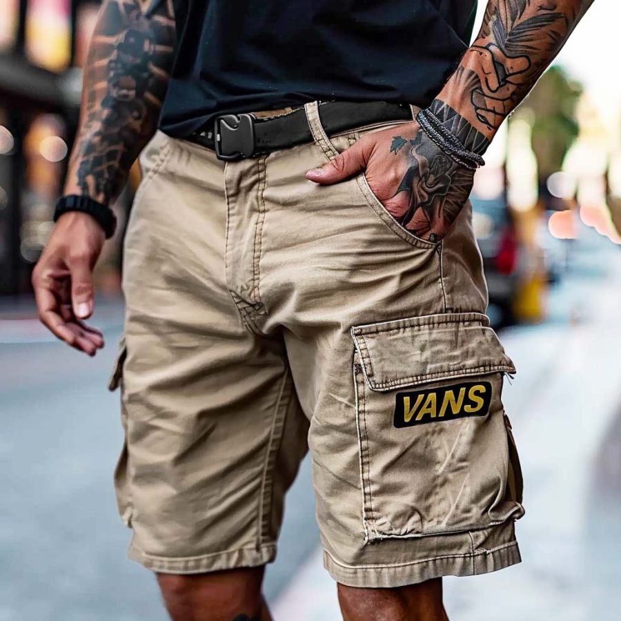 

Men's Vintage Outdoor Multi-Pocket Khaki Cargo Shorts