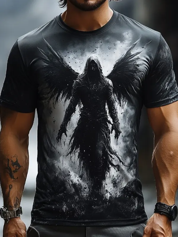 Men's Vintage Dark Angel Wings Graphic T-Shirt - Pragmaace.com 