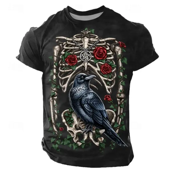 Men's Vintage Gothic Skeleton And Raven T-Shirt - Cotosen.chimpone.com 