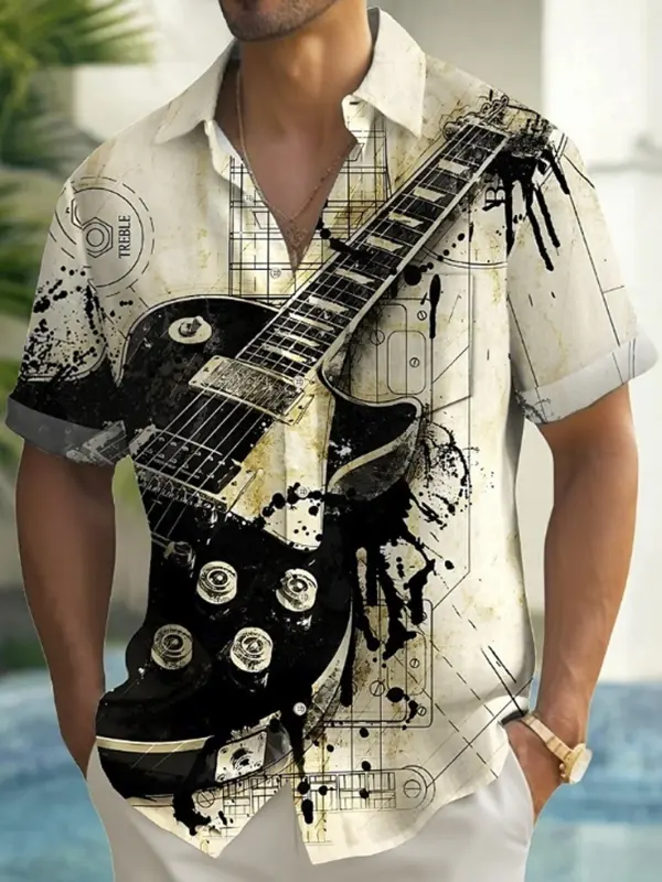 Men's Vintage Guitar Design Casual Shirt - Pragmaace.com 