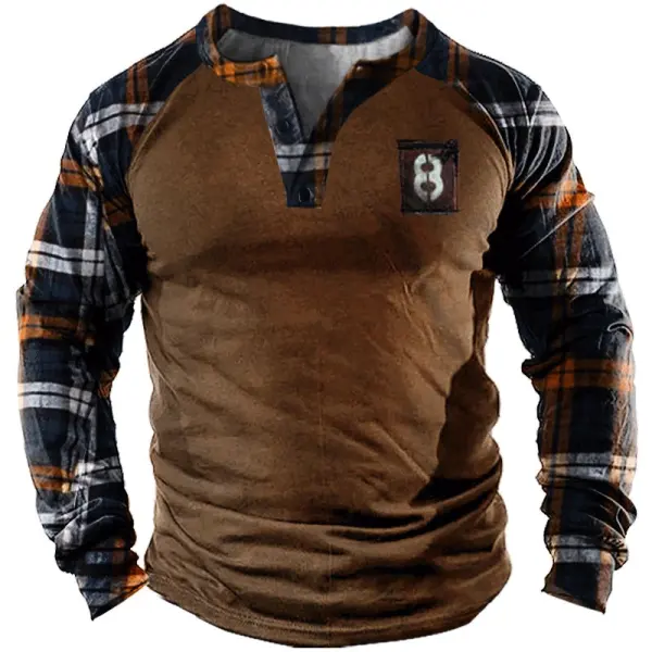 Stylish Plaid Raglan Sleeve Henley No. 8 Shirt For Men - Perfect For Casual And Outdoor Adventures - Cotosen.chimpone.com 