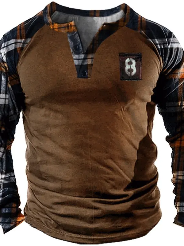 Stylish Plaid Raglan Sleeve Henley No. 8 Shirt For Men - Perfect For Casual And Outdoor Adventures - Pragmaace.com 