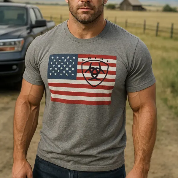 Men's Casual American Flag Graphic Print T Shirt - Wayrates.com 