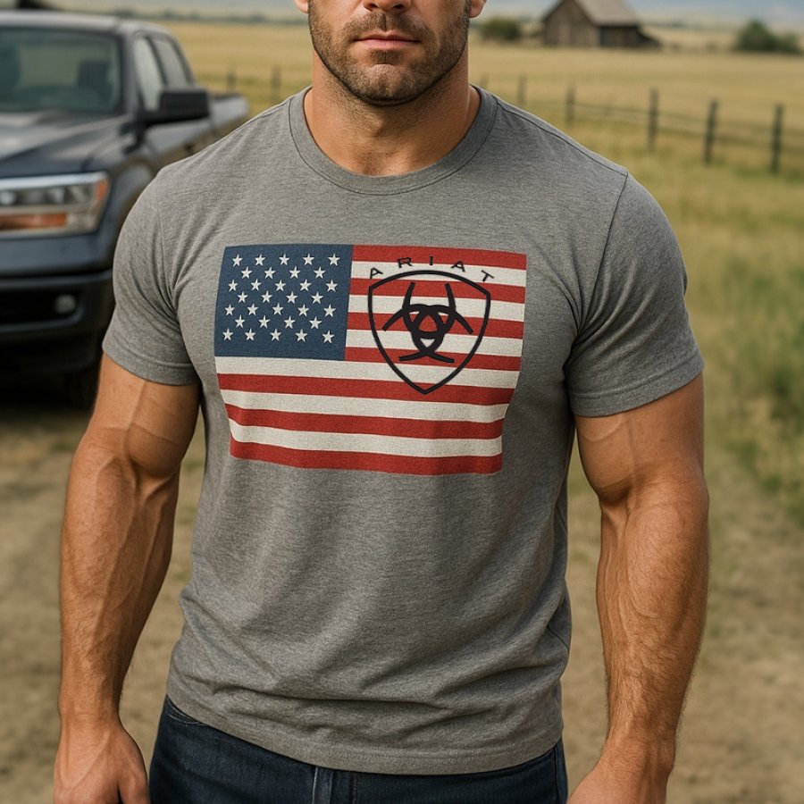 

Men's Casual American Flag Graphic Print T Shirt