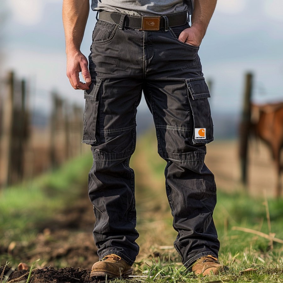 

Men's Vintage Washed Rugged Cargo Pants For Outdoor Work Black
