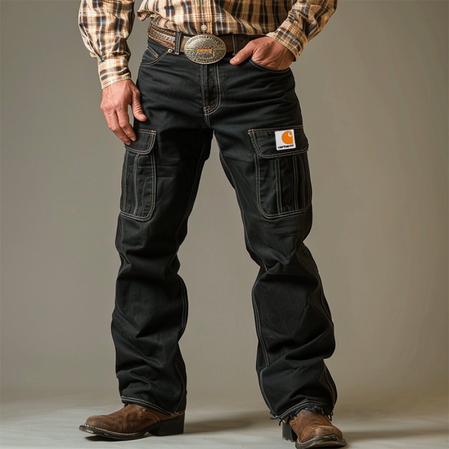 

Men's Vintage Denim Cargo Work Pants Black