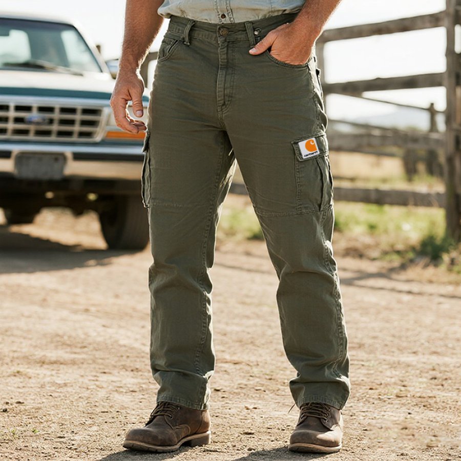 

Men's Vintage Pocket Cargo Pants Comfortable Outdoor Workwear Gray Green
