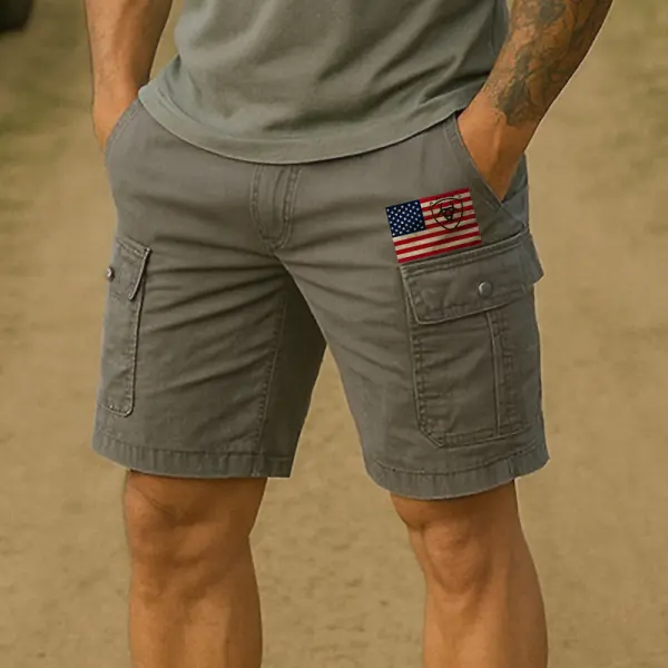 Men's Casual American Flag Patch Cargo Shorts - Wayrates.com 