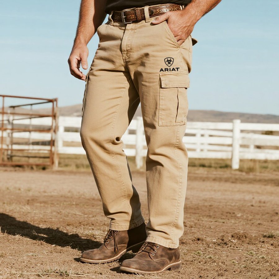 

Men's Vintage Western Cargo Pants For Outdoor Work And Leisure In Khaki