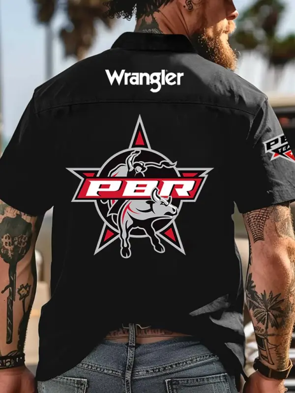 Men's Western Cowboy Print Outdoor Short Sleeve Black Rodeo Shirts - Menwyx.com 