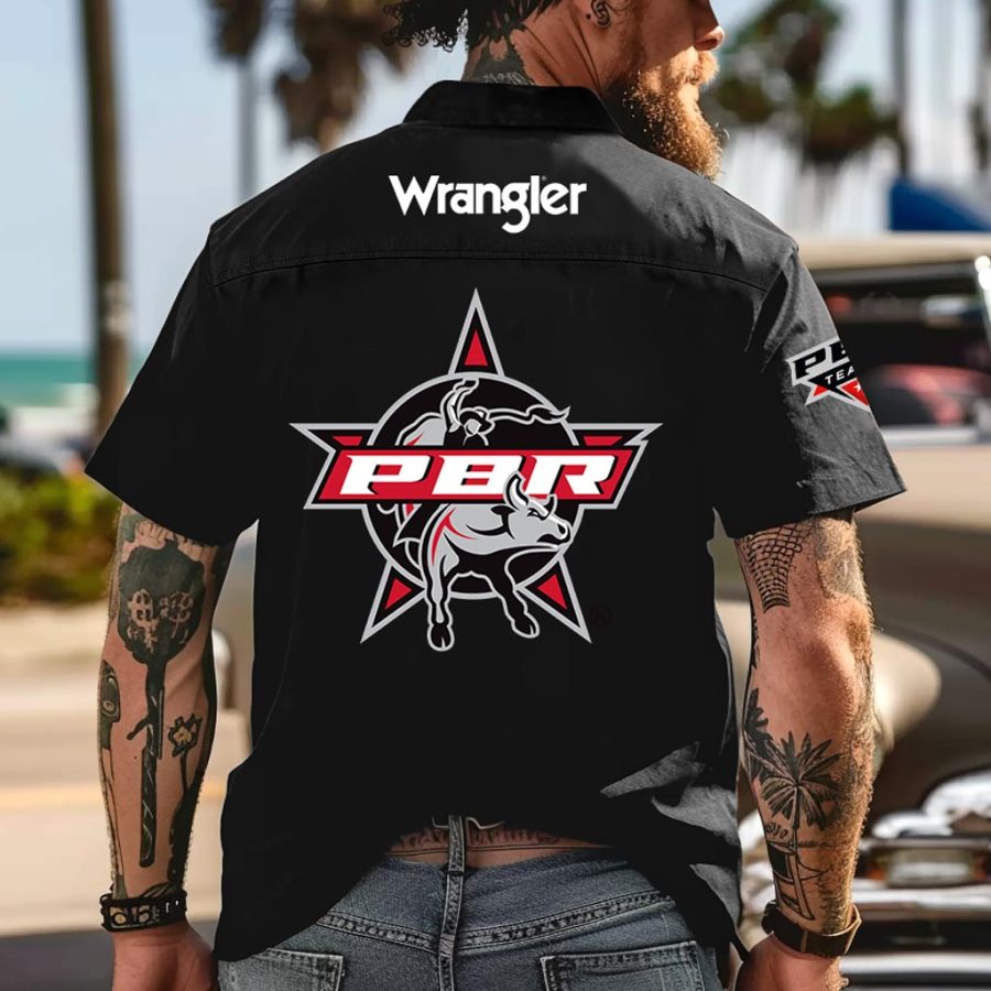 

Men's Western Cowboy Print Outdoor Short Sleeve Black Rodeo Shirts