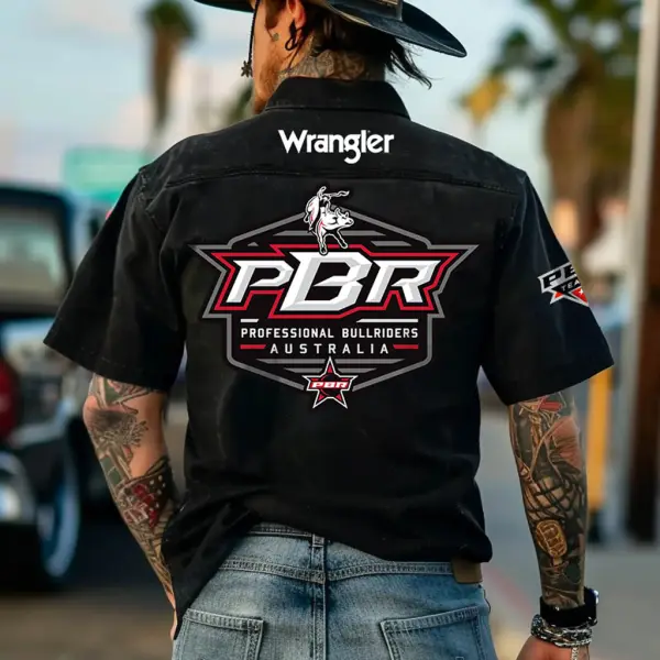 Men's Western Cowboy Print Outdoor Short Sleeve Black Rodeo Shirts - Cotosen.chimpone.com 