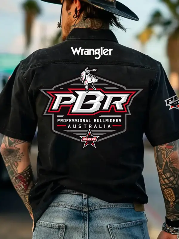 Men's Western Cowboy Print Outdoor Short Sleeve Black Rodeo Shirts - Simplyion.com 