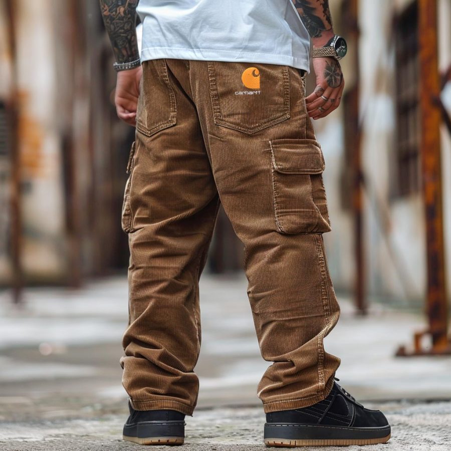 

Men's Vintage Outdoor Embroidered Corduroy Multi-Pocket Workwear Cargo Pants