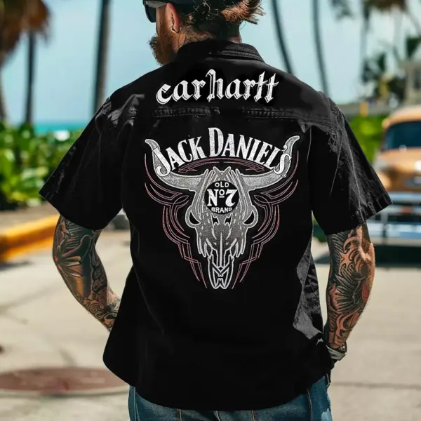 Men's Western Cowboy Print Outdoor Short Sleeve Black Rodeo Shirts - Wayrates.chimpone.com 
