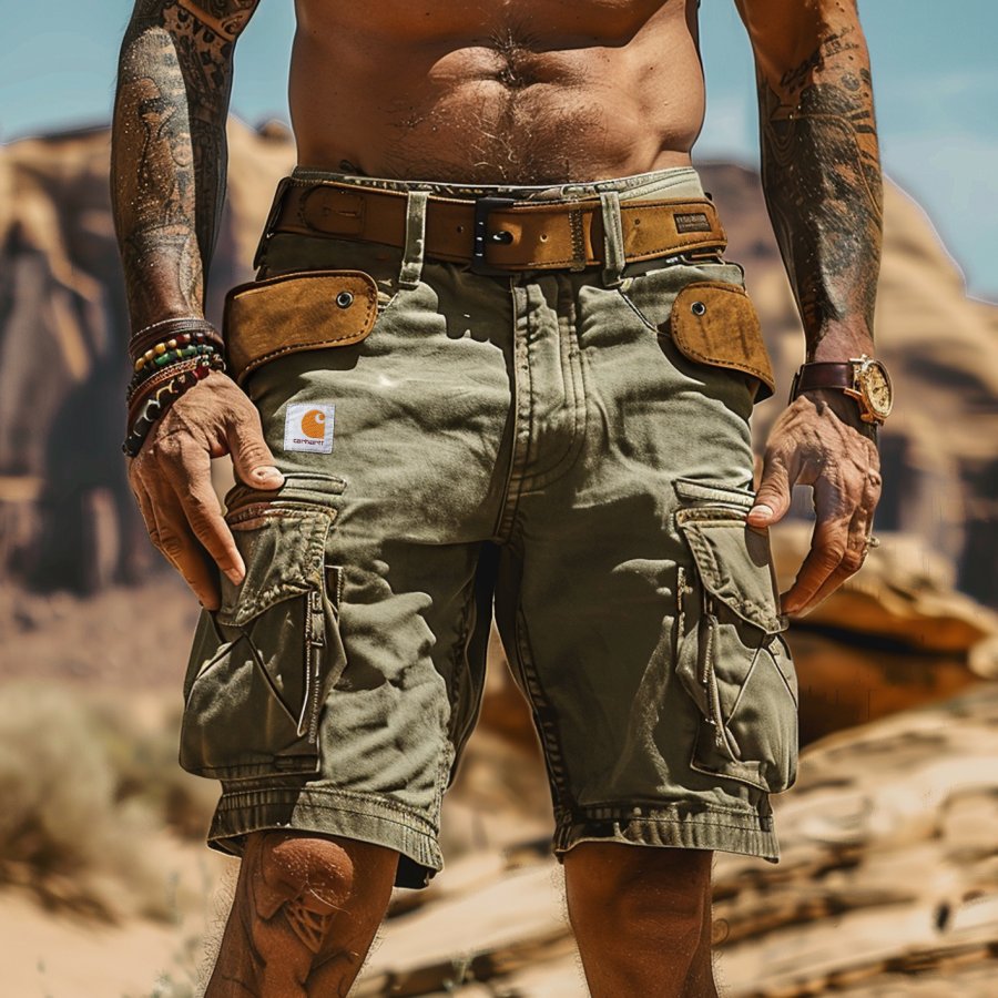 

Men's Vintage Olive Green Cargo Shorts With Utility Pockets