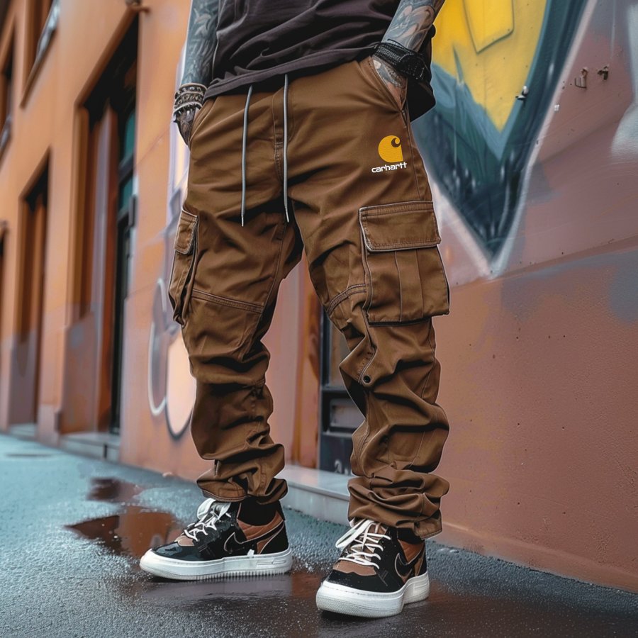 

Men's Vintage Brown Cargo Pants With Functional Pockets