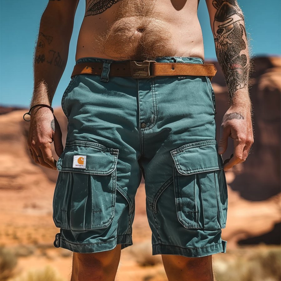 

Men's Vintage Cargo Shorts In Teal Green