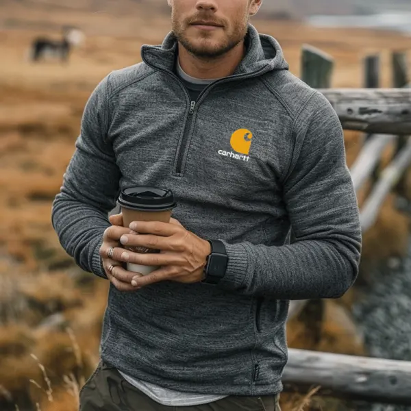 Men's Quarter-Zip Hoodie With Logo Embroidery - Perfect For Outdoor Adventures - Wayrates.com 
