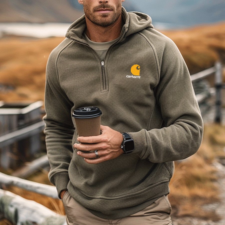

Men's Half-Zip Pullover Hoodie With Embroidered Logo