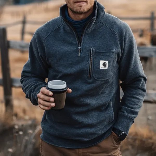 Men's Half-Zip Pullover With Chest Pocket And Logo Patch - Wayrates.com 